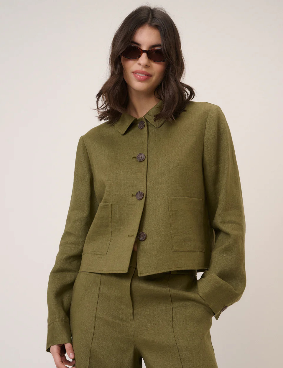 Khaki Linen-Rich Boxy Jacket | Nobody's Child
