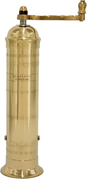 Alexander Home The Original Greek Pepper Mill 10 Inch Tall | European Pepper Mill Grinder with Crank Handle | Manual Pepper Grinder | Peppercorns Refillable - Brass | Amazon (US)