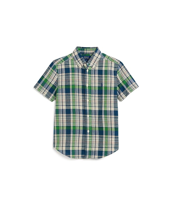 Polo Ralph Lauren Kids Plaid Cotton Shirt (Toddler/Little Kid) Boy's Clothing White Navy Multi: 3T Toddler | Zappos.com