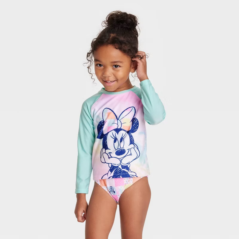Toddler Girls' Minnie Mouse 3pc Rash Guard Set - Green | Target