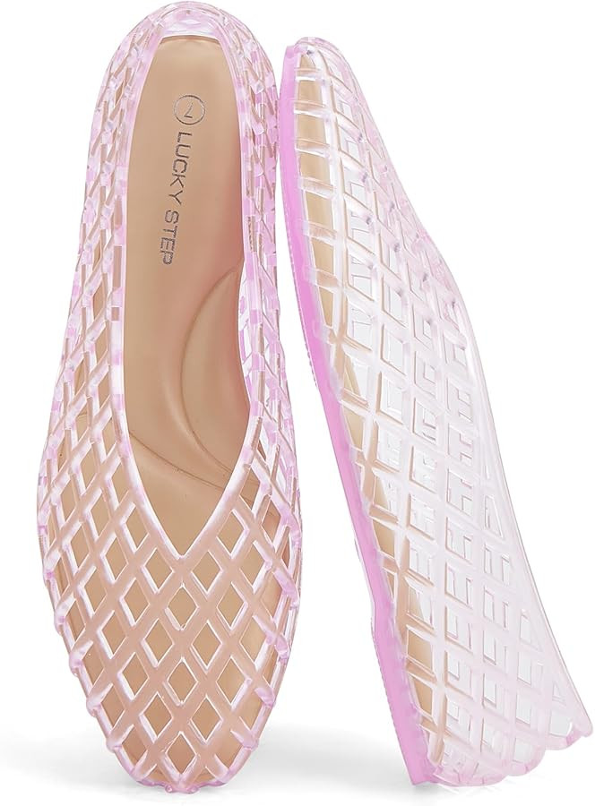 LUCKY STEP Women's Jelly Ballet Flats Mesh Casual Comfortable Jellies Shoes Clear Hollow Breathab... | Amazon (US)
