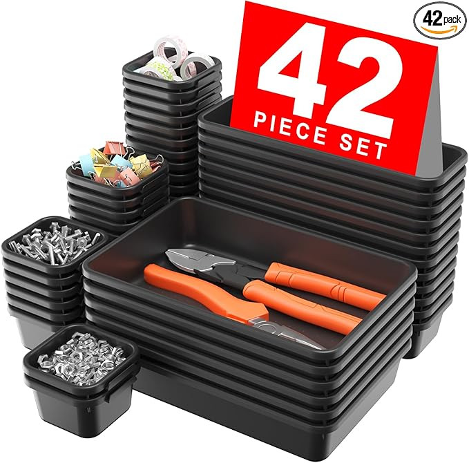 A-LuGei 【42PCS】【Black】 Tool Box Organizer Tray Divider Set, Desk Drawer Organizer, Garage... | Amazon (US)