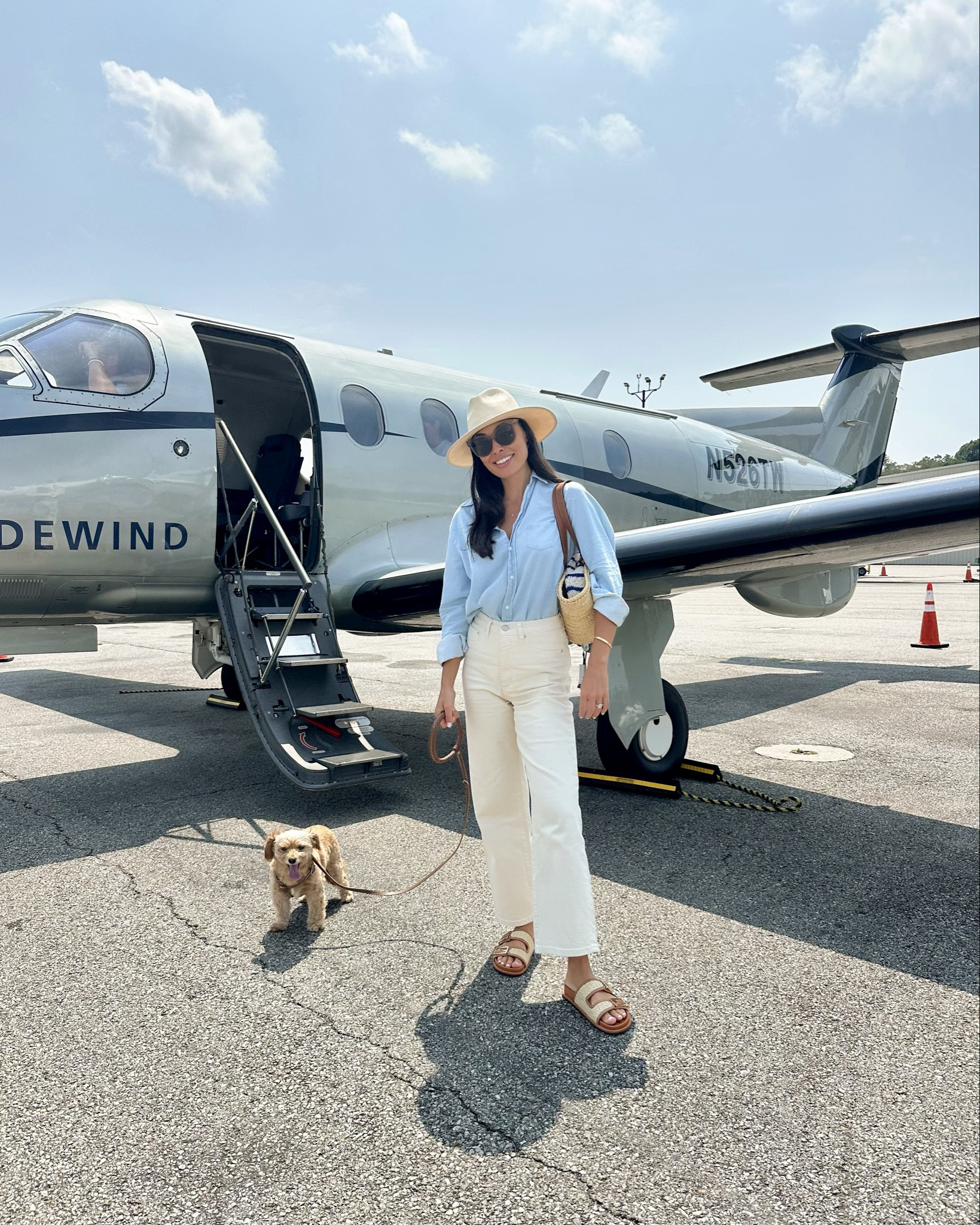 Chambray shirt, ivory jeans, Fendi sandals, Tradewind, travel outfit, Kat Jamieson style, straw hat. Summer fashion. 

#LTKSeasonal #LTKShoeCrush #LTKTravel