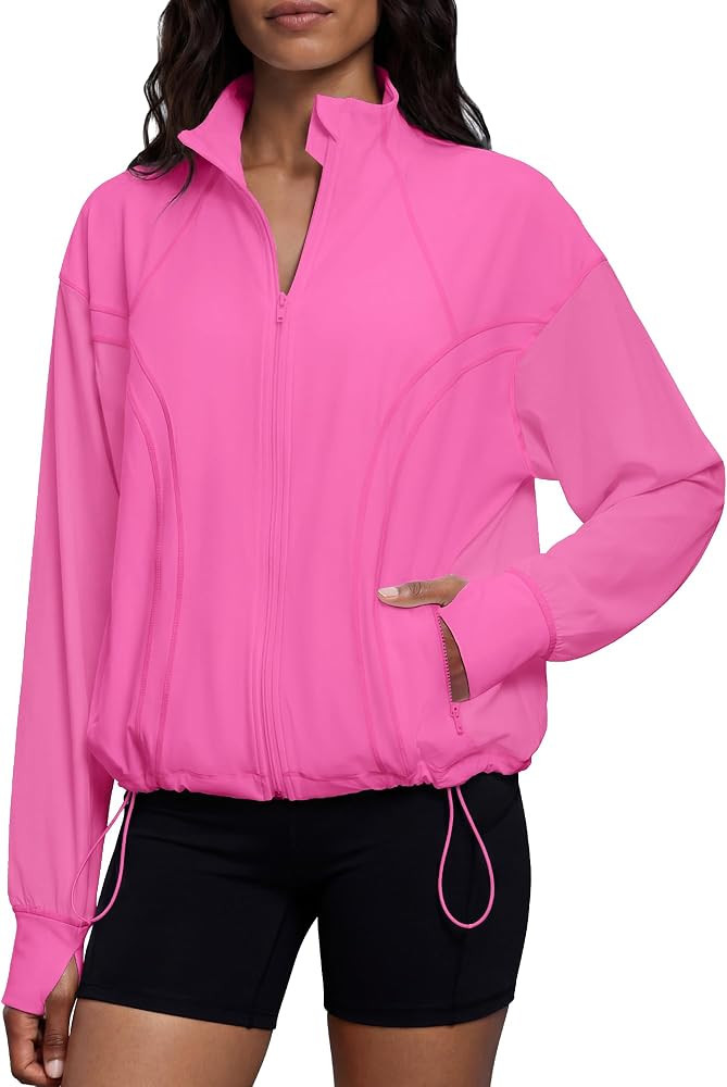 Gacaky Womens Lightweight Full Zip Athletic Jacket Oversized Yoga Workout Jacket Windbreaker Jack... | Amazon (US)