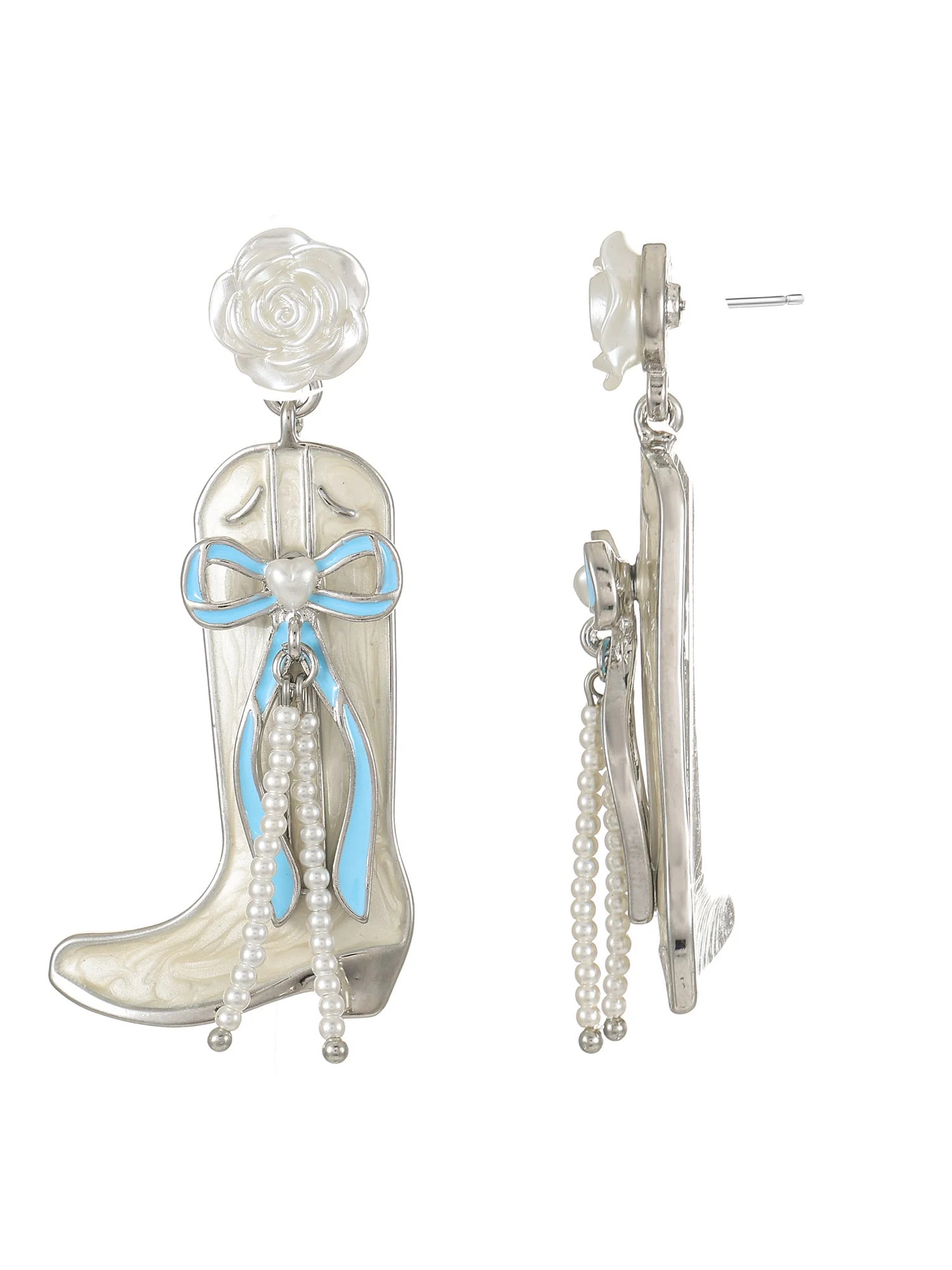 Packed Party Blue and White Pearl Western Boot Earrings, 1 Pair | Walmart (US)