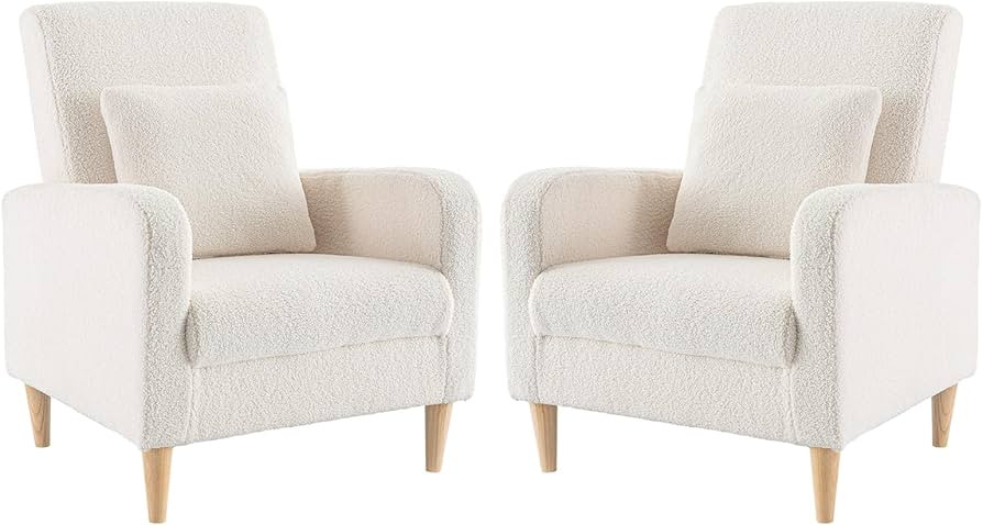 COLAMY Sherpa Accent Living Room Chairs Set of 2, Upholstered Fabric Armchair Reading Side Chair,... | Amazon (US)