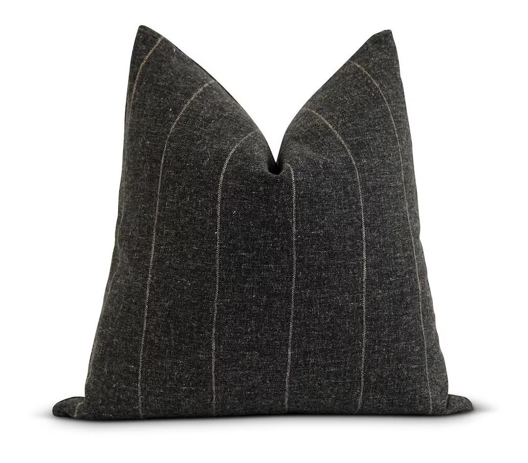 18 20 22 Charcoal Striped Pillow Cover, Dark Gray and Tan Stripe Pillow Cover, Charcoal Gray Wove... | Etsy (US)