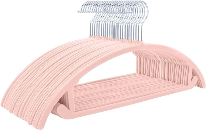 MIZGI Premium Velvet Hangers (Pack of 50) Heavyduty- Non Slip No Shoulder Bump Suit Hangers - Chr... | Amazon (US)