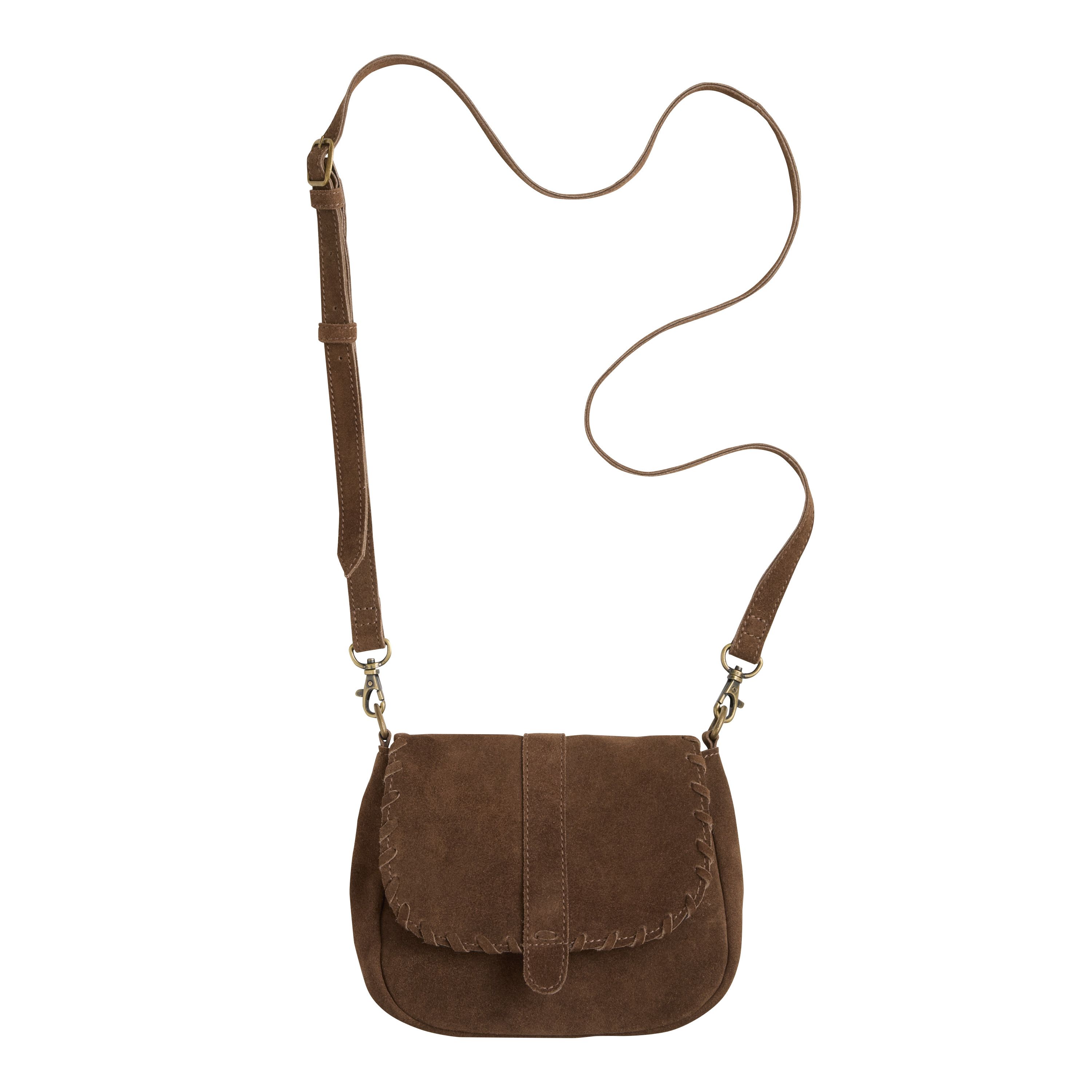 Brown Suede Braided Crossbody Bag | World Market