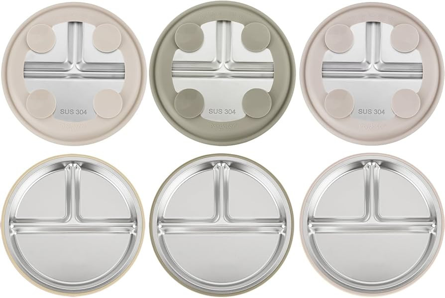 PandaEar 3 Pack Stainless Steel Baby Suction Plates, Divided Toddler Plate for Baby Led Weaning S... | Amazon (US)
