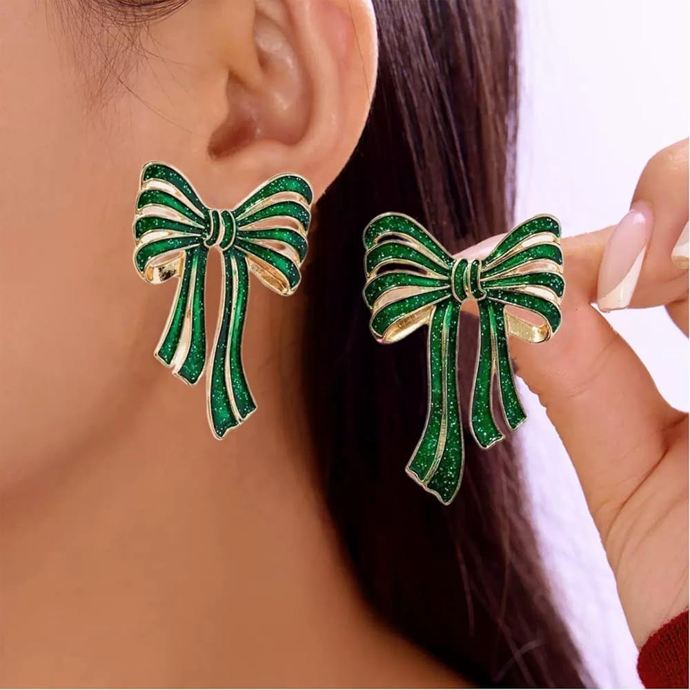 Christmas Bow Earrings for Women Red/Green Bowknot Stud Earring Cute Xmas Dangle Earrings Christm... | Amazon (US)