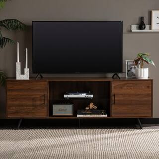 Walker Edison Furniture Company 70 in. Dark Walnut Composite TV Stand 75 in. with Doors HD70NORDW... | The Home Depot
