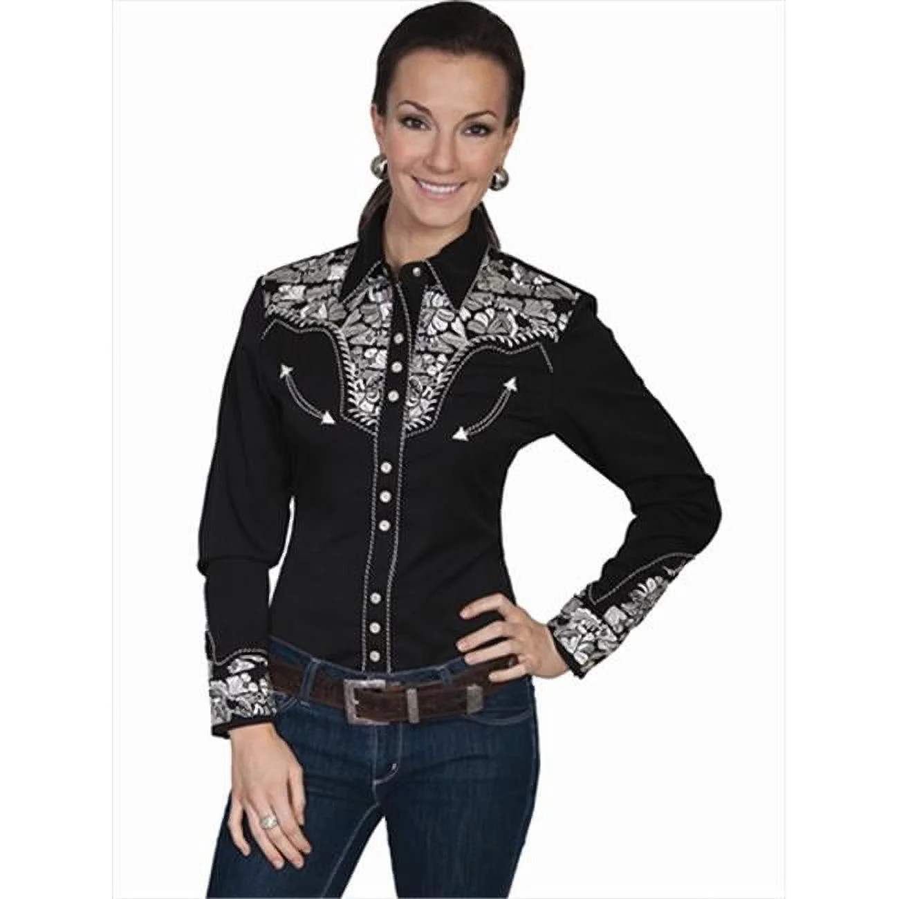 Scully Women's Silver Western Embroidered Shirt Silver Medium  US - Walmart.com | Walmart (US)