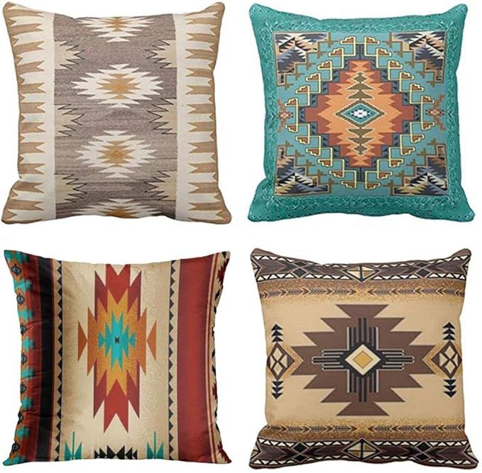 Emvency Set of 4 Throw Pillow Covers Tribal Western Geometric Colorful Nature Color Patterns Sw T... | Amazon (US)