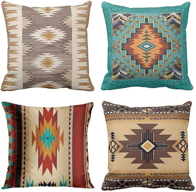 Emvency Set of 4 Throw Pillow Covers Tribal Western Geometric Colorful Nature Color Patterns Sw T... | Amazon (US)