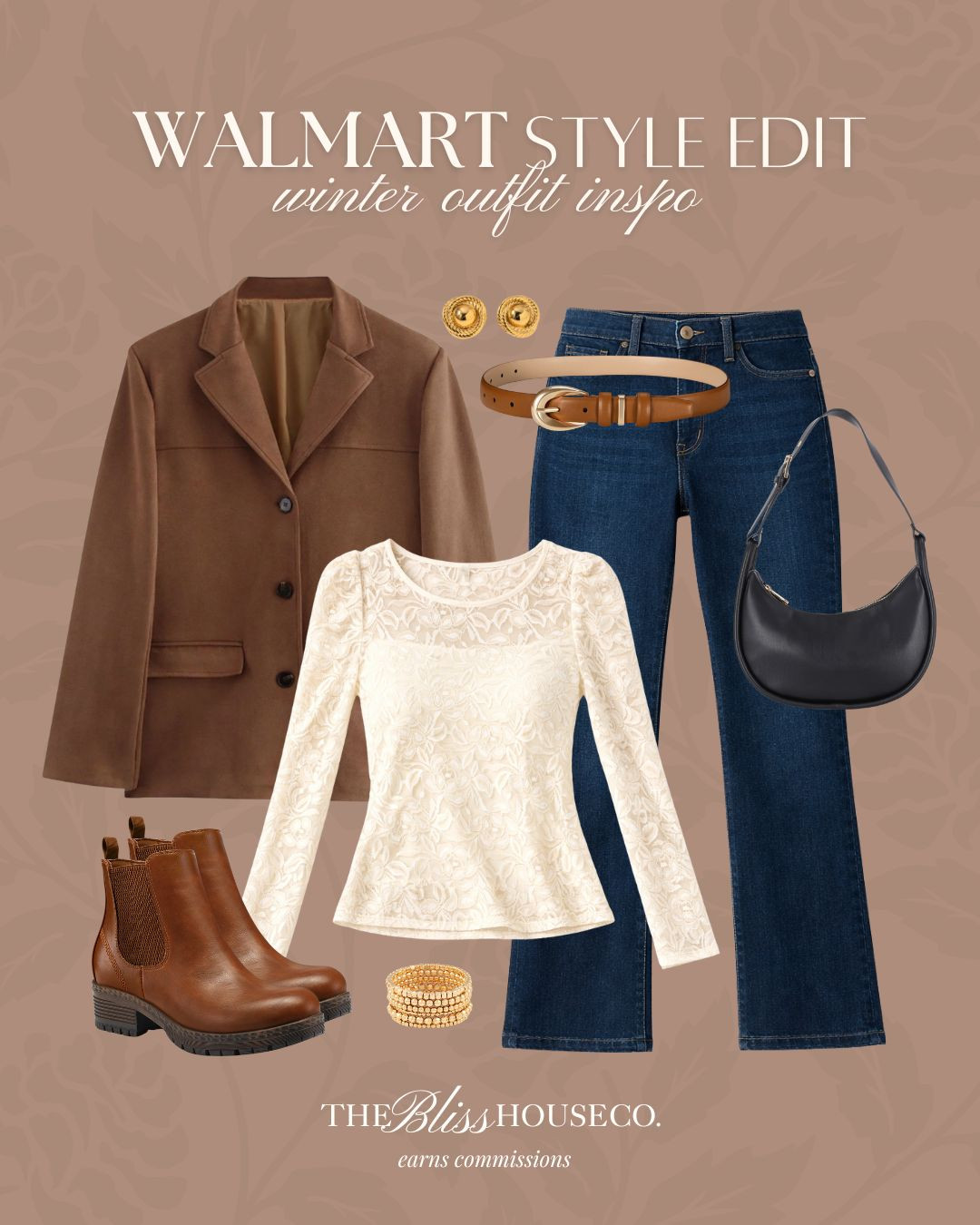 Casual winter outfit inspo from Walmart! Long sleeve floral blouse, jeans, suede blazer, affordable women's clothing, style inspo.

Walmart fashion 

 #LTKootd #LTKSeasonal #LTKFindsUnder50