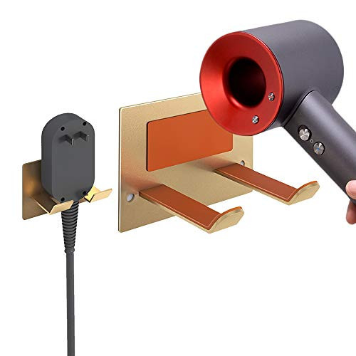XIGOO Adhesive Hair Dryer Holder - Stick on Wall or Wall Mount Bathroom Hair Blow Dryer Rack Organizer Compatible with Supersonic Hair Dryers (Gold) | Amazon (US)