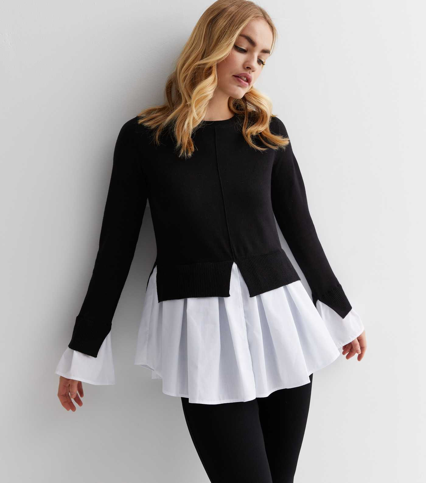 Black Poplin Knit 2 in 1 Long Sleeve Jumper
						
						Add to Saved Items
						Remove from Sav... | New Look (UK)