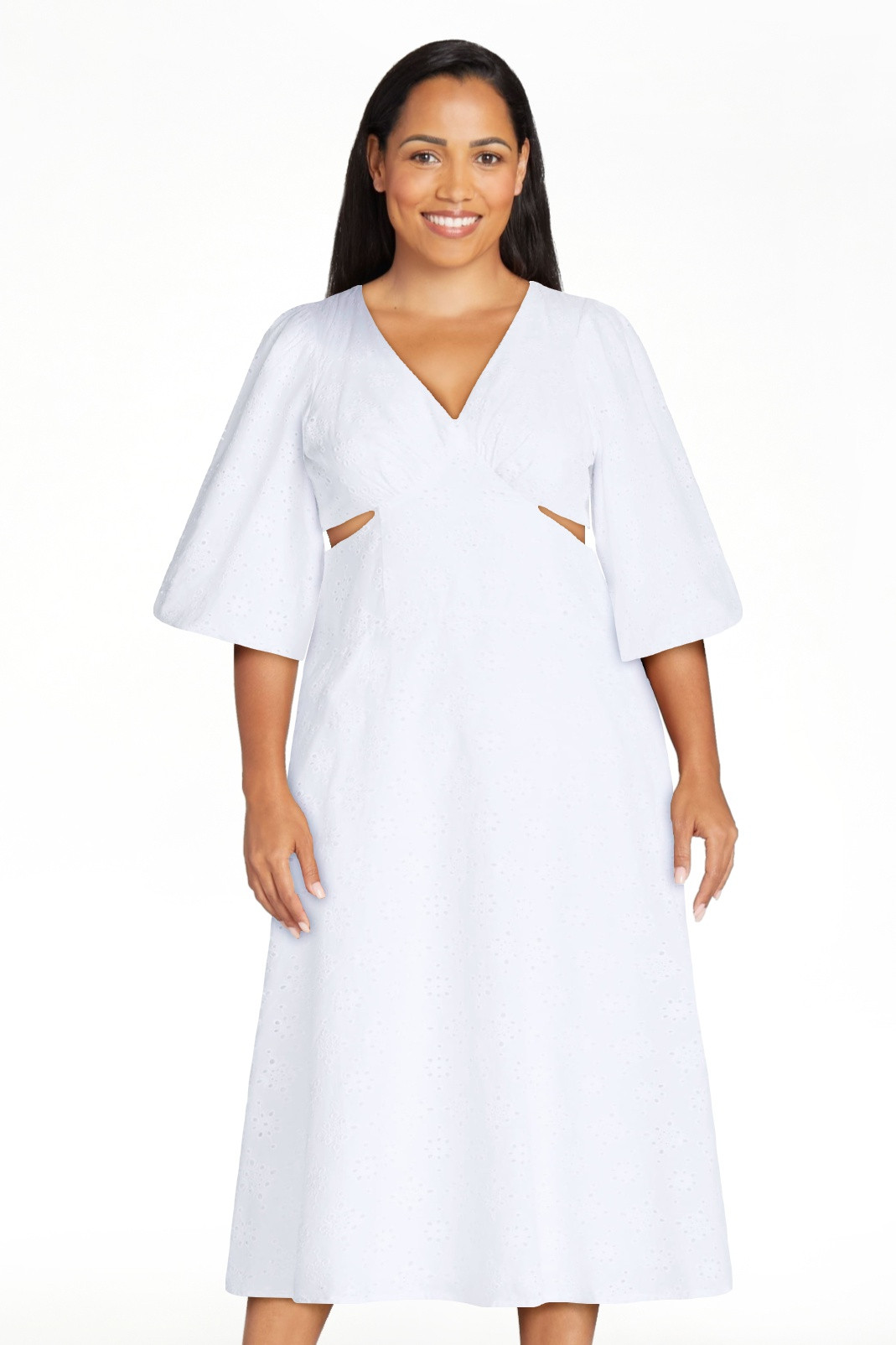 Scoop Women's Eyelet Cutout Cotton Midi Dress, Sizes 0-18 | Walmart (US)