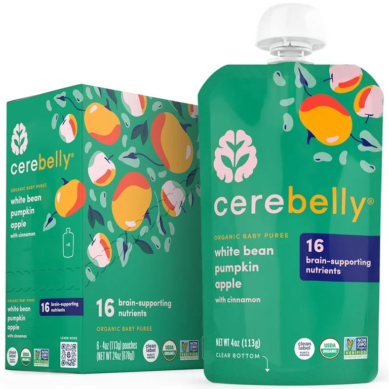 Cerebelly Organic Stage 2 Baby Food, White Bean Pumpkin Apple, 4 oz Puree (6 Pack) | Walmart (US)