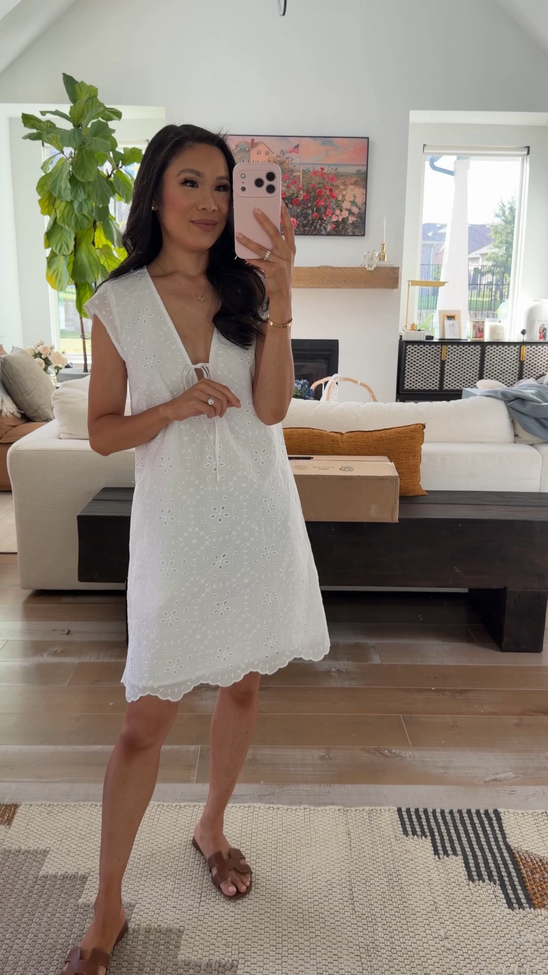 Eyelet dress perfect for summer! Fully lined, has roomy pockets and nursing friendly. Wearing size XS.

#LTKPetite