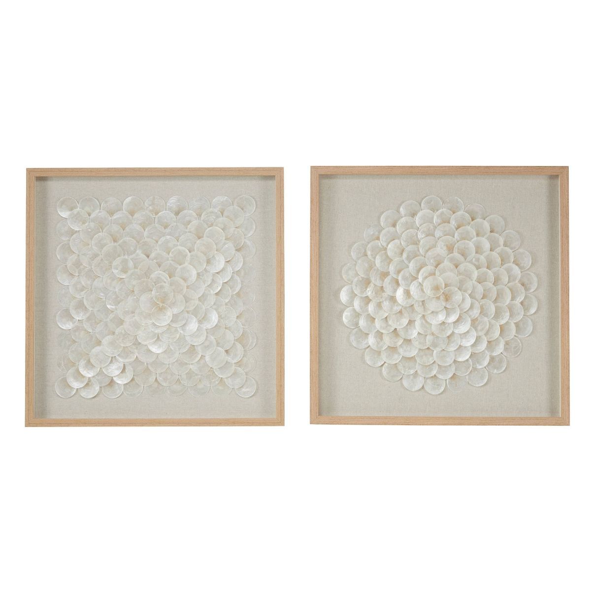 Shell Geometric Handmade Overlapping Shells Shadow Box with Canvas Backing Set of 2 Cream - Olivi... | Target