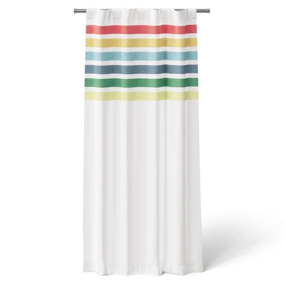 Mainstays Kids White and Rainbow Stripe Blackout Rod Pocket with Back Tabs Single Curtain Panel, ... | Walmart (US)