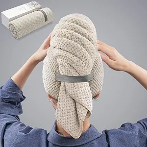 YFONG Large Microfiber Hair Towel Wrap for Women, Anti Frizz Hair Drying Towel with Elastic Strap... | Amazon (US)