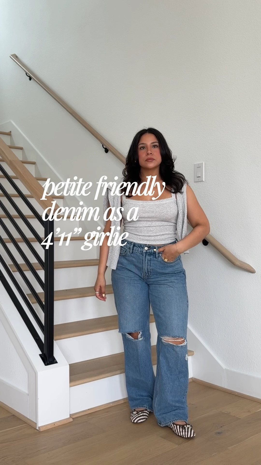 Petite friendly jeans • short girl denim 
1st pair: 2 short 
2nd pair: 26 short 
3rd pair: 2 short 
4th pair: 27 
Grey tank: small
Grey cardigan: xs 
Flats: 7 

#LTKootd #LTKPetite #LTKSeasonal