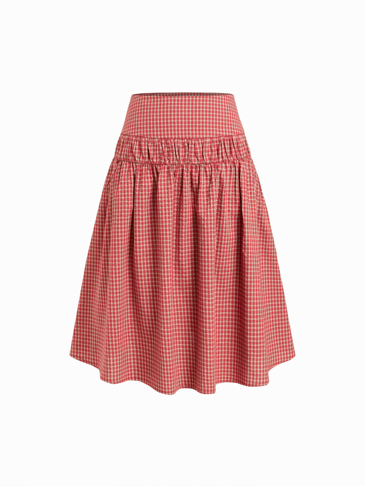 Woven Cotton-blend Mid Rise Gingham A-line Midi Skirt For Daily Casual Date | Cider