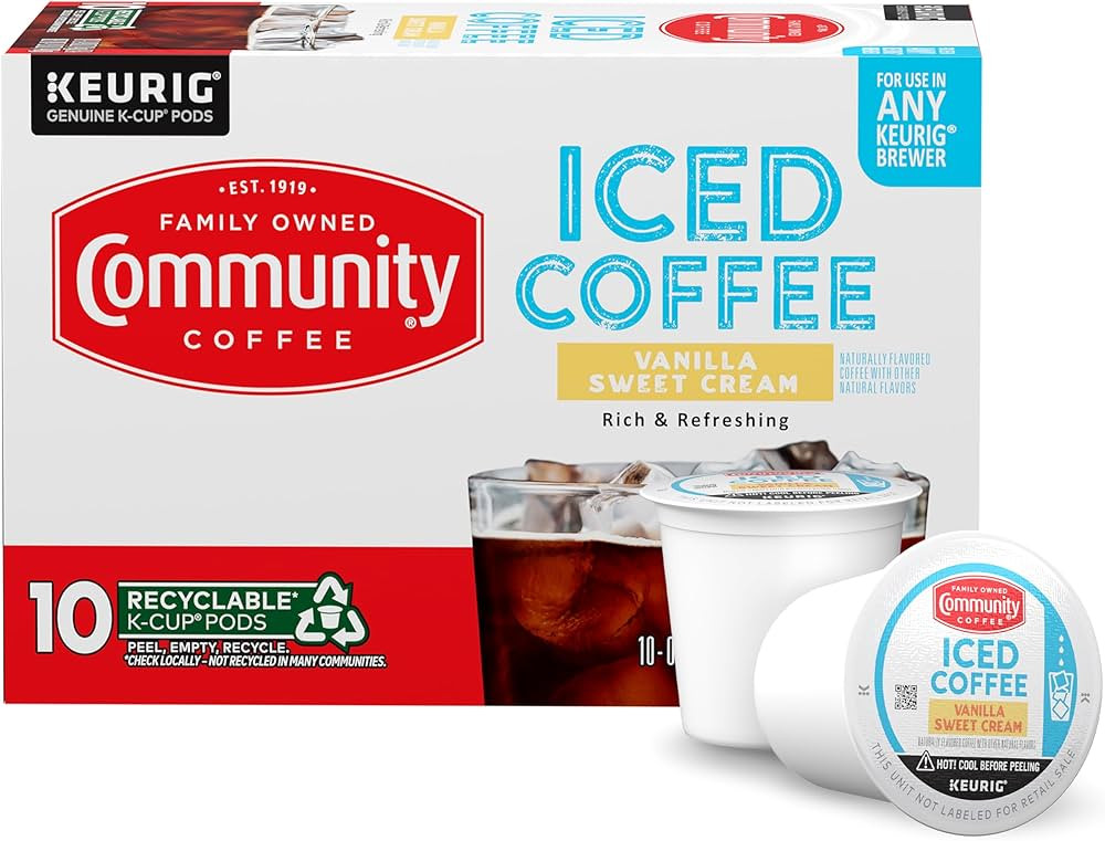 Community Coffee Vanilla Sweet Cream, 10 Keurig Iced Coffee Pods, Dark Roast, Compatible with all... | Amazon (US)
