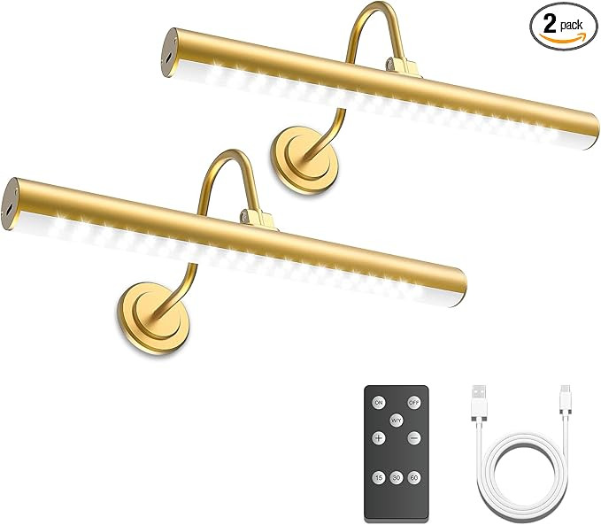 JOFIOS Battery Operated Wireless Picture Light, Gold Picture Light for Wall with Remote Control a... | Amazon (US)