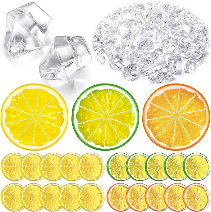 300 Pieces Clear Fake Crushed Ice Cubes Rocks and 20 Pieces Simulation Lemon Slices, Artificial F... | Amazon (US)