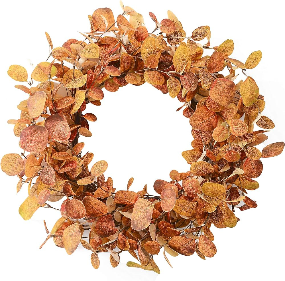 YNYLCHMX 18" Fall Wreaths for Front Door, Artificial Wreath Eucalyptus Leaves Modern Farmhouse Wr... | Amazon (US)