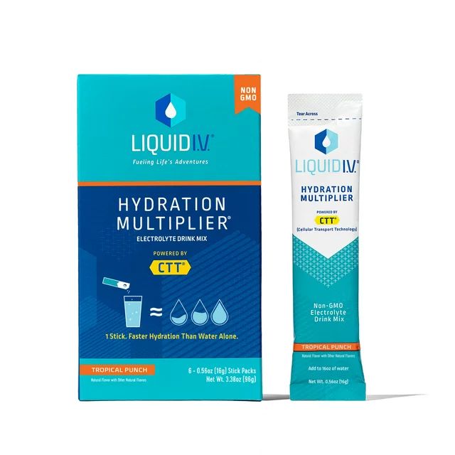 Liquid I.V. Hydration Multiplier Electrolyte Powder Packet Drink Mix, Tropical Punch, 6 Ct | Walmart (US)