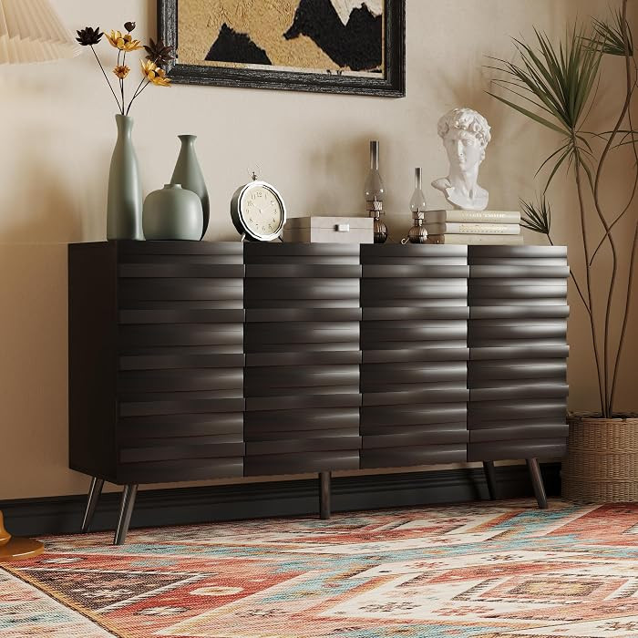 55" W Buffet Sideboard with 4 Relief-Carved Doors, Accent Storage Cabinet with Adjustable Shelves... | Amazon (US)
