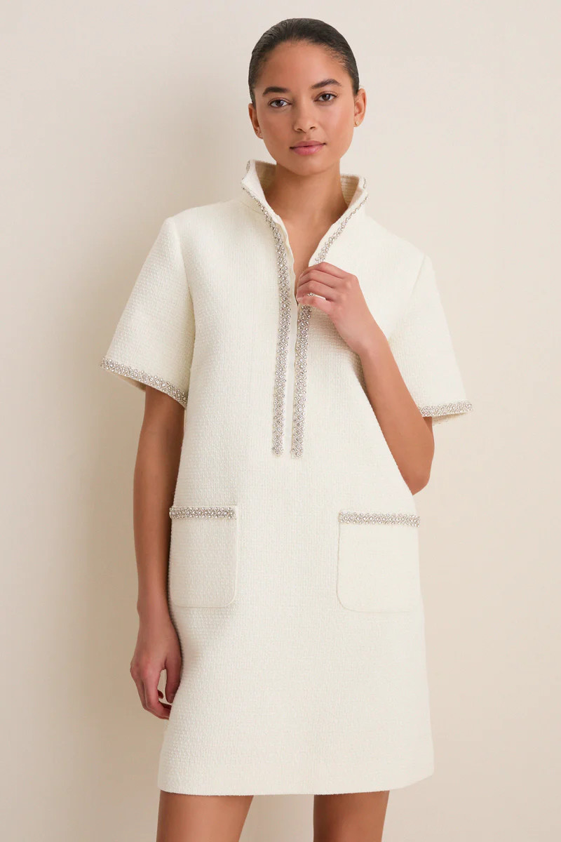 Pearl White Tweed Embellished Ophelia Dress | Tuckernuck (US)