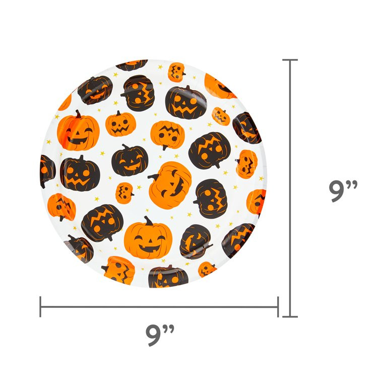 Halloween Black & Orange Pumpkin Paper Party Plates, 9", 8 Count, by Way To Celebrate | Walmart (US)