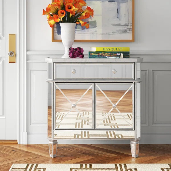 Acantha 32.5'' Tall 2 - Door Mirrored Accent Cabinet | Wayfair North America