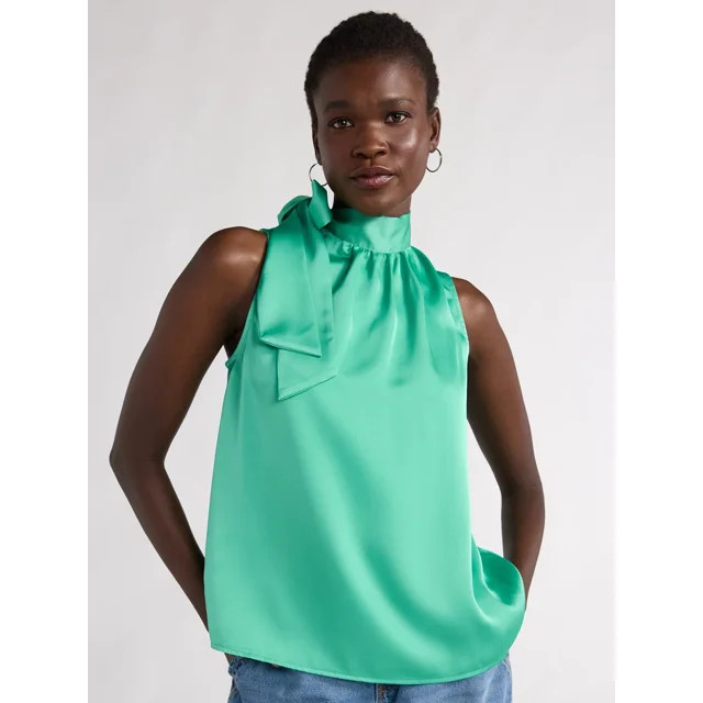 Scoop Women’s Bow Tie Sleeveless Blouse, Sizes XS-XXL | Walmart (US)