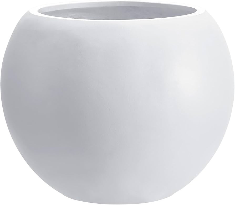 13.5 H x 17" Dia (12" Pot Opening) White Round Fiberstone Tall Planter with Drainage Hole, Indoor... | Amazon (US)