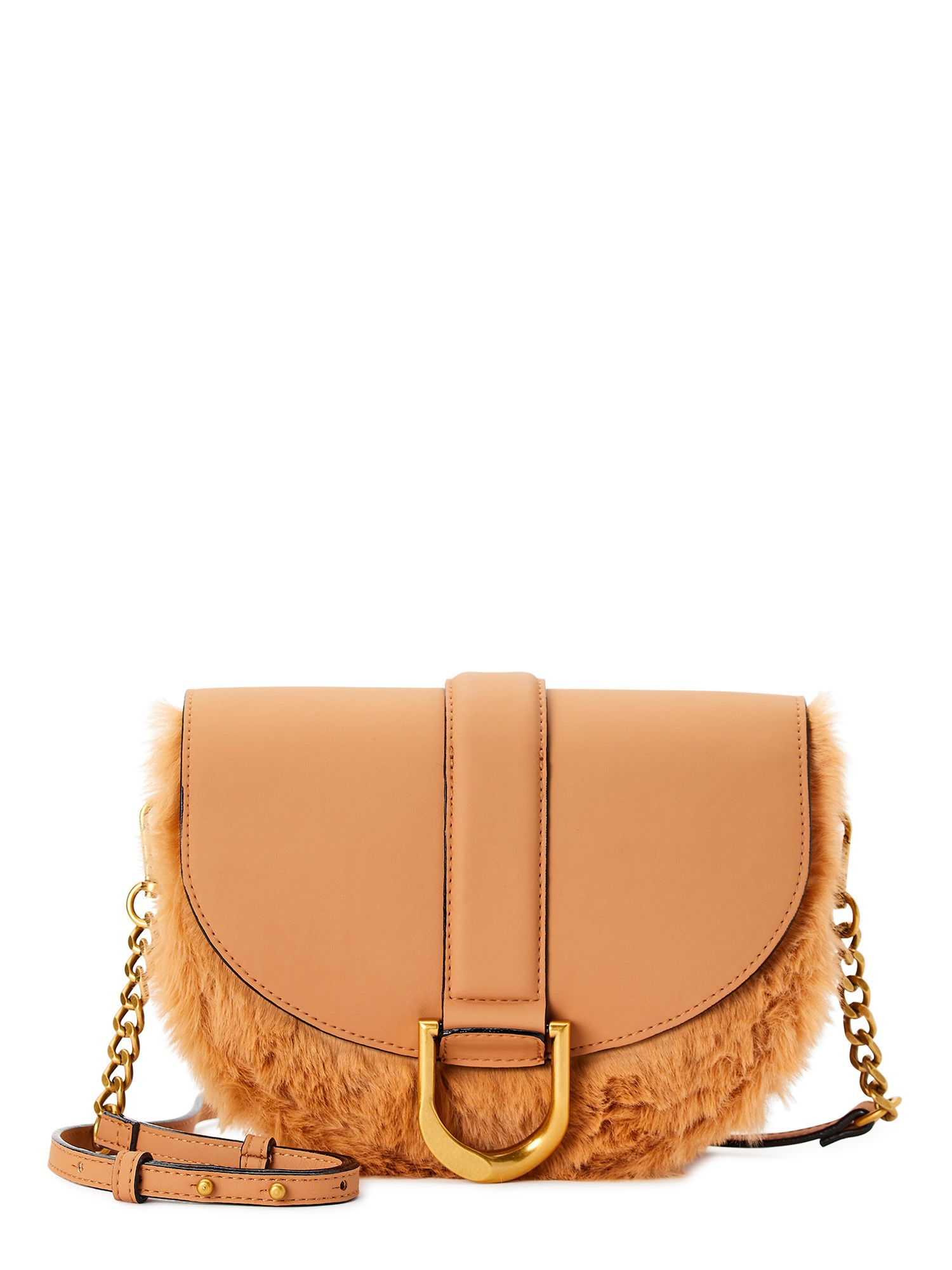 Scoop Women's Crossbody Saddle Bag with Faux Fur Brown - Walmart.com | Walmart (US)