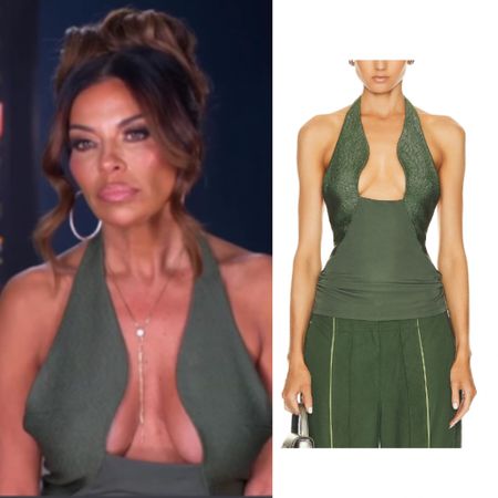 Dolores Catania’s Green Halter Confessional Look