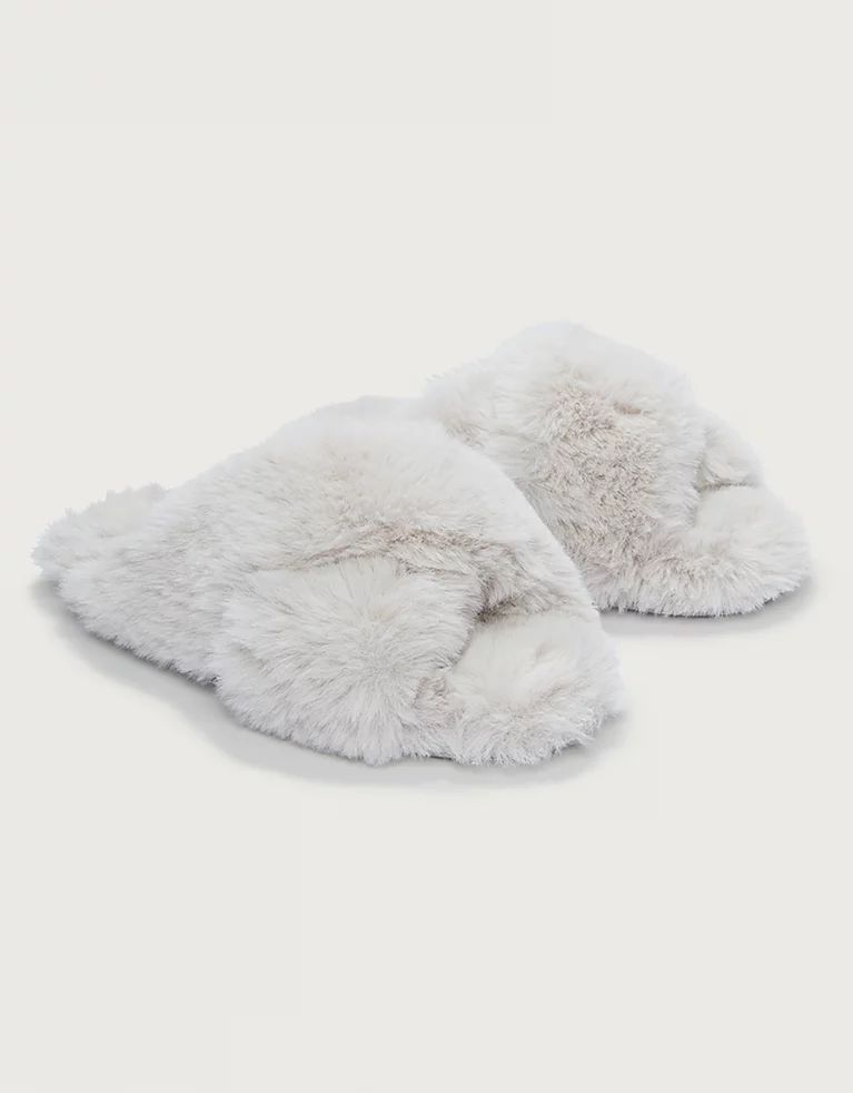 Faux Fur Cross Slider Slippers | The White Company (UK)