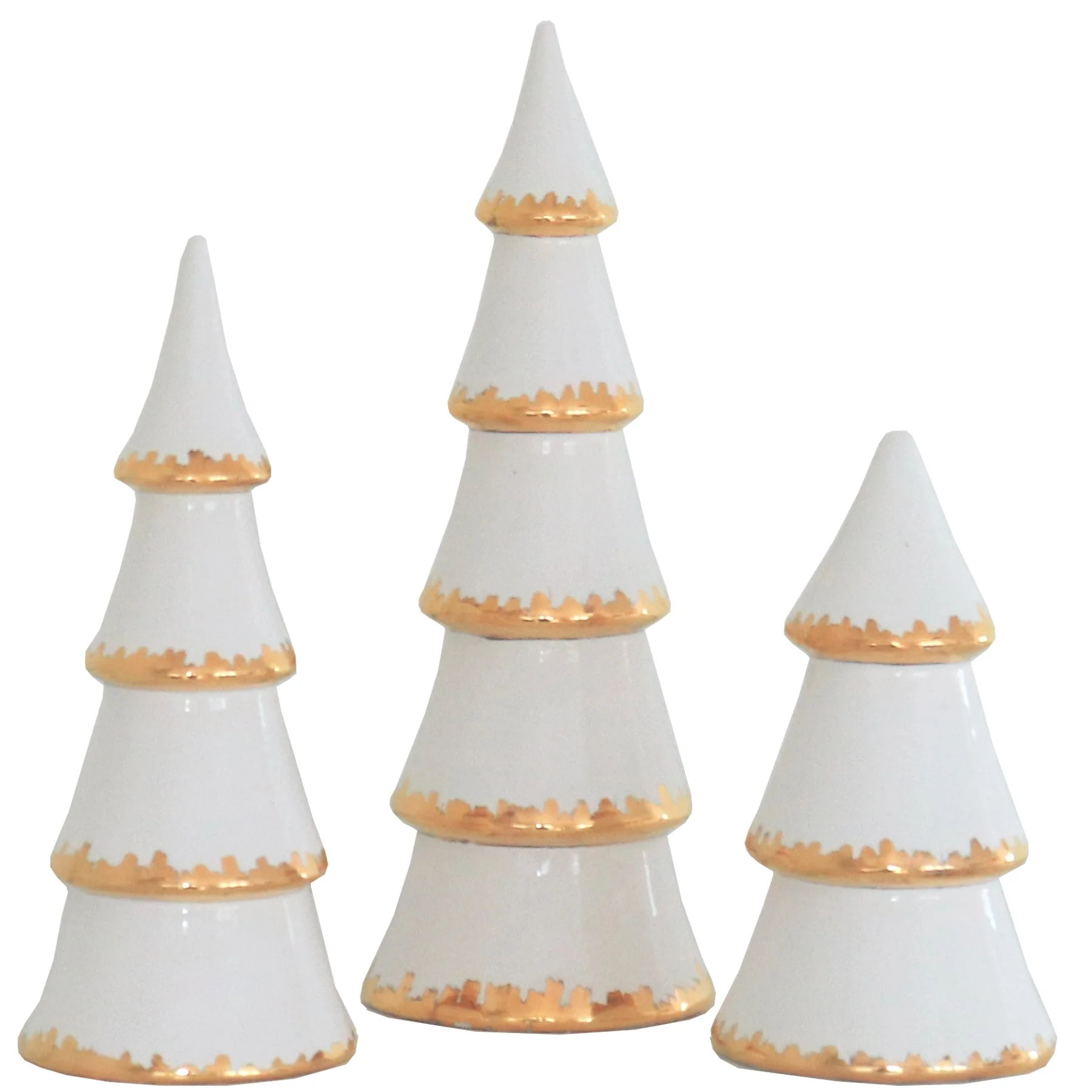 White Tiered Christmas Trees with 22K Gold Brushstroke Accent | Ruby Clay Company