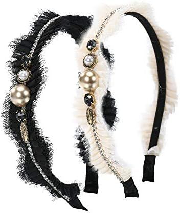 Sluxa Headbands for Women's Hair, Fashion Women Hair Accessories, Jeweled Beaded Black White Lace... | Amazon (US)