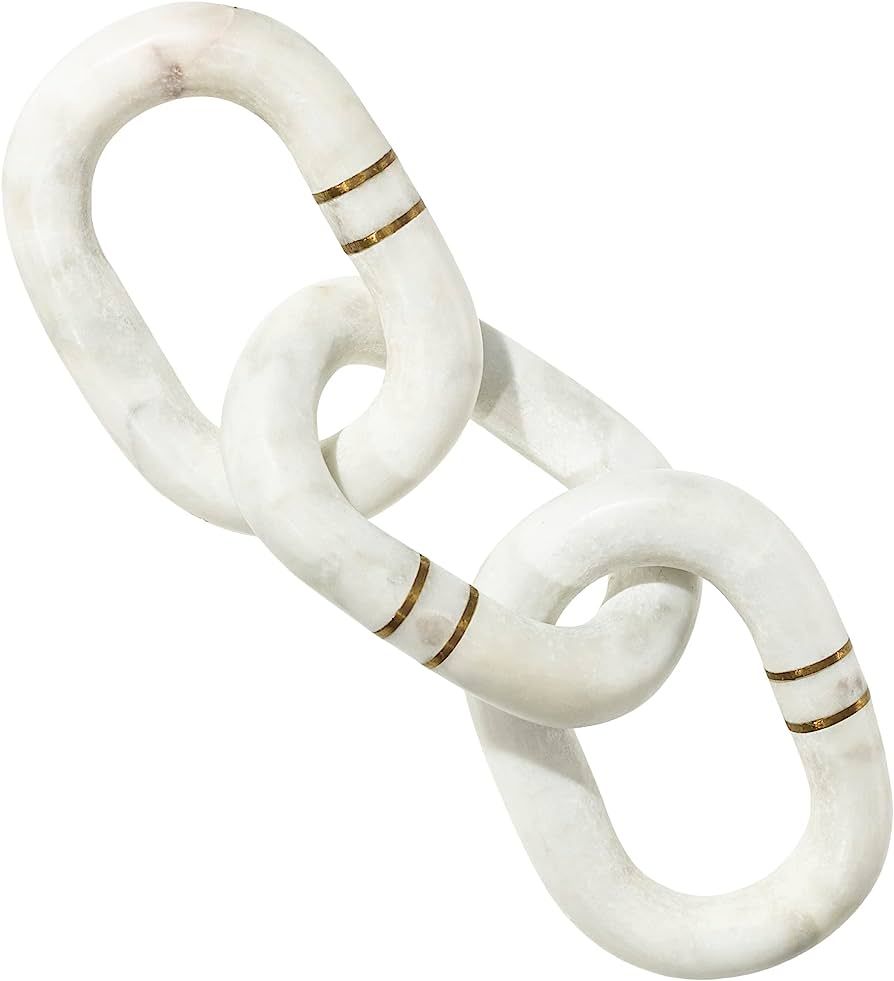 STRONA 13" White Marble Chain Link Decor with Brass Detail - Marble Decor, Coffee Table Decor, Books | Amazon (US)