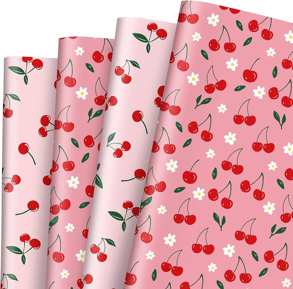 JarThenaAMCS 8 Sheet Cherry Wrapping Paper -Not Roll- Pink Cherry Flower Gift Wrap Paper Folded F... | Amazon (US)