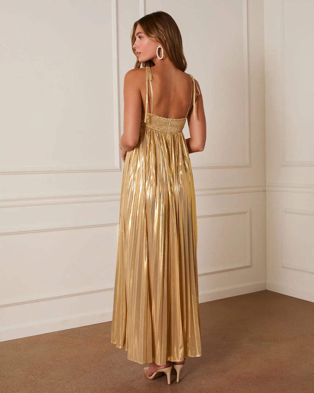 Night Glow Pleated Metallic Maxi Dress | VICI