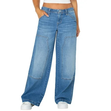 Celebrity Pink Women's Low Rise Baggy Utility Wide Leg Jeans, Sizes 1-21 | Walmart (US)